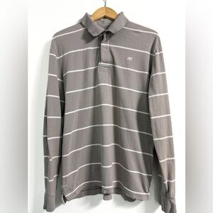 Aeropostale Long Sleeve Polo Shirt L | Gray Striped | 100% Cotton | Casual Top